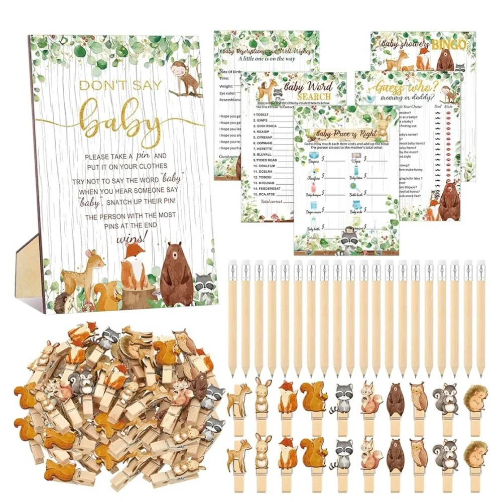Lot of Woodland Baby Shower Decor & Games - Gently Used - Picture 3 of 7